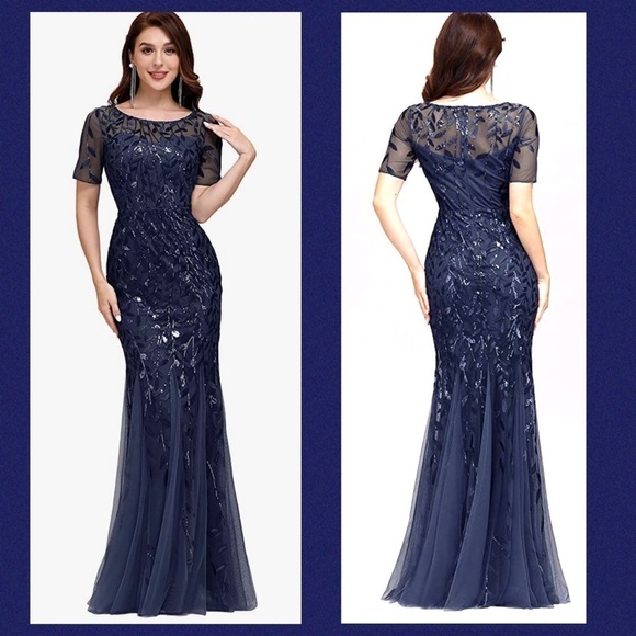 Dresses & Skirts - NWT Illusion Embroidered Sequin Mermaid Long Formal Evening Gown Dress 16/18 ??